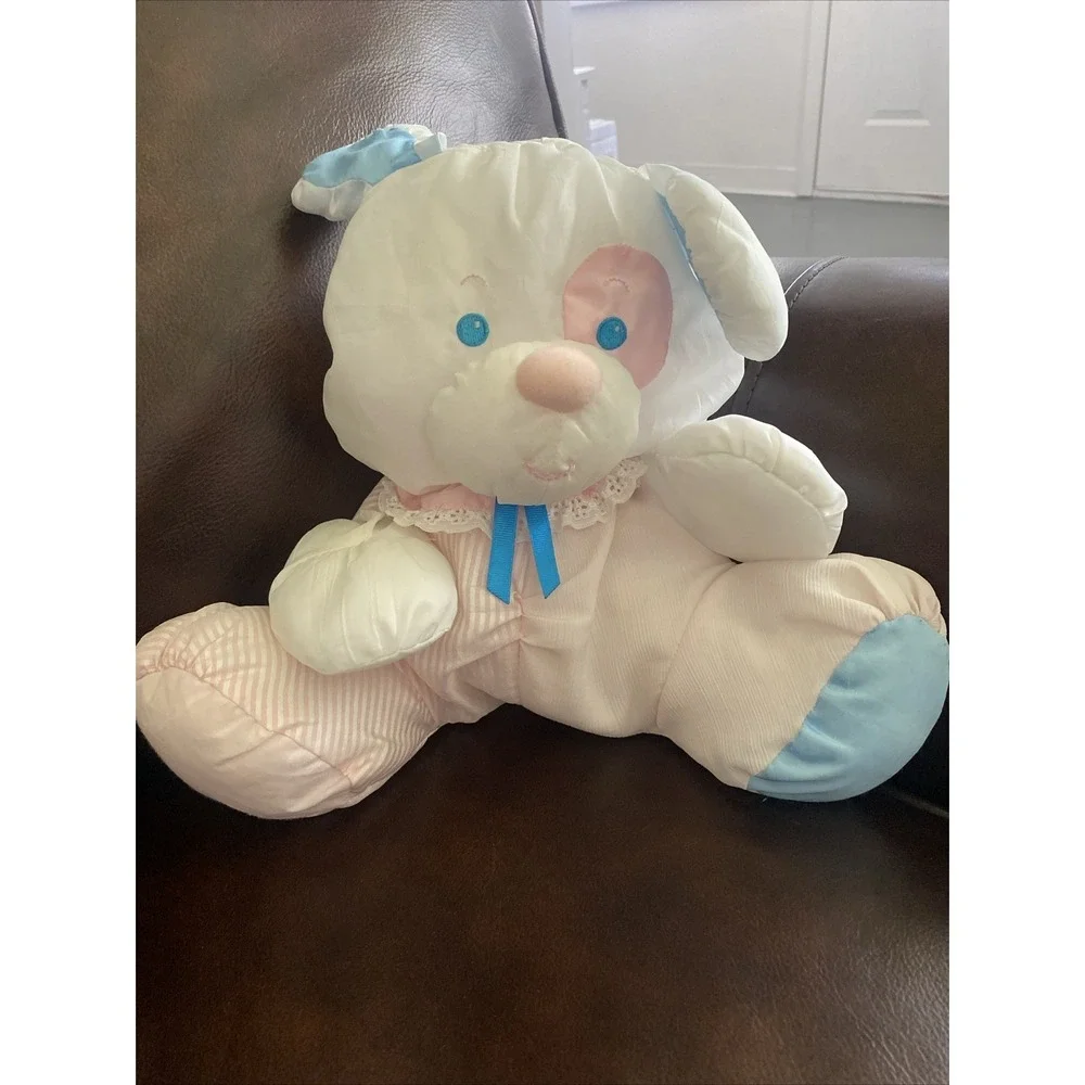 Fisher Price Puffalump Puppy Dog Nylon Plush 1356 1988 Pink Blue Bear Rattle 10